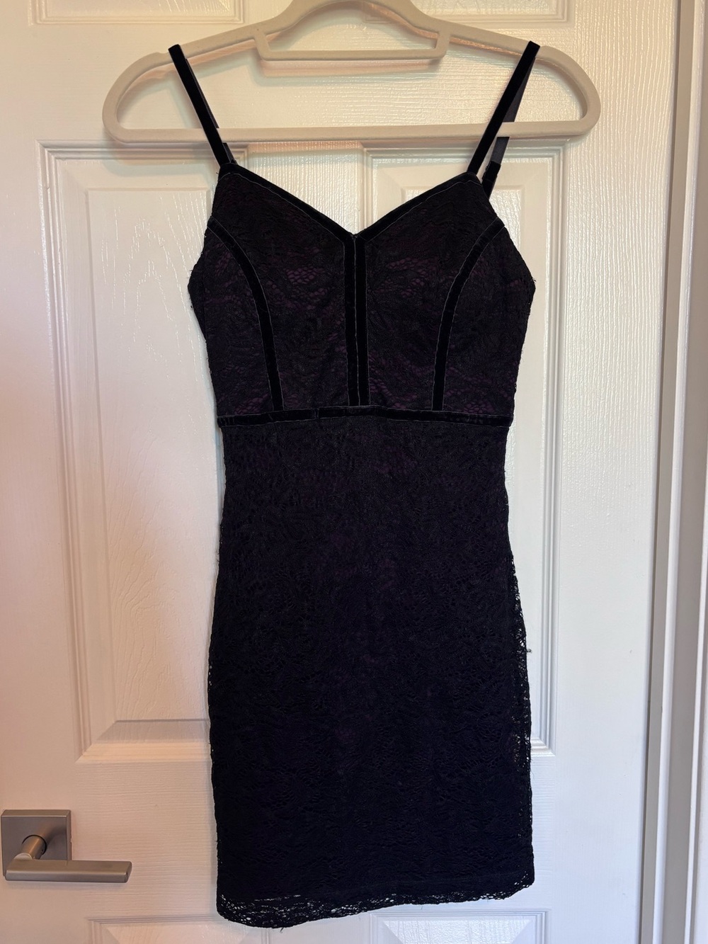 Guess Black Lace Overlay Dress with Plum Lining